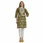 Mastanni Chikankari Mehndi Green Khadi Kurta