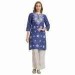 Mastanni Chikankari Navy Blue Khadi Kurta