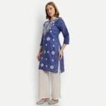 Mastanni Chikankari Navy Blue Khadi Kurta - Image 2