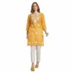 Mastanni Chikankari Yellow Khadi Kurta