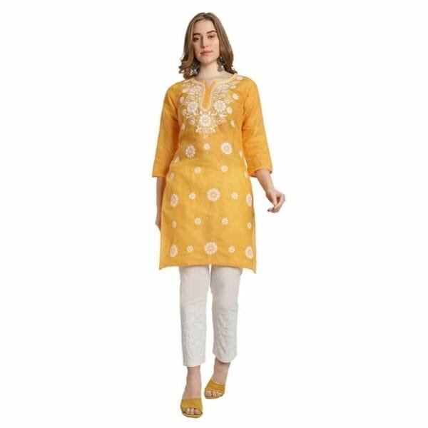 Mastanni Chikankari Yellow Khadi Kurta