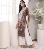 Hand Embroidered Lucknowi Chikankari Mulmul Cotton Kurti – Wine Leaves Print - Image 3