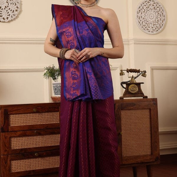 Dark Maroon Banarasi Silk Saree
