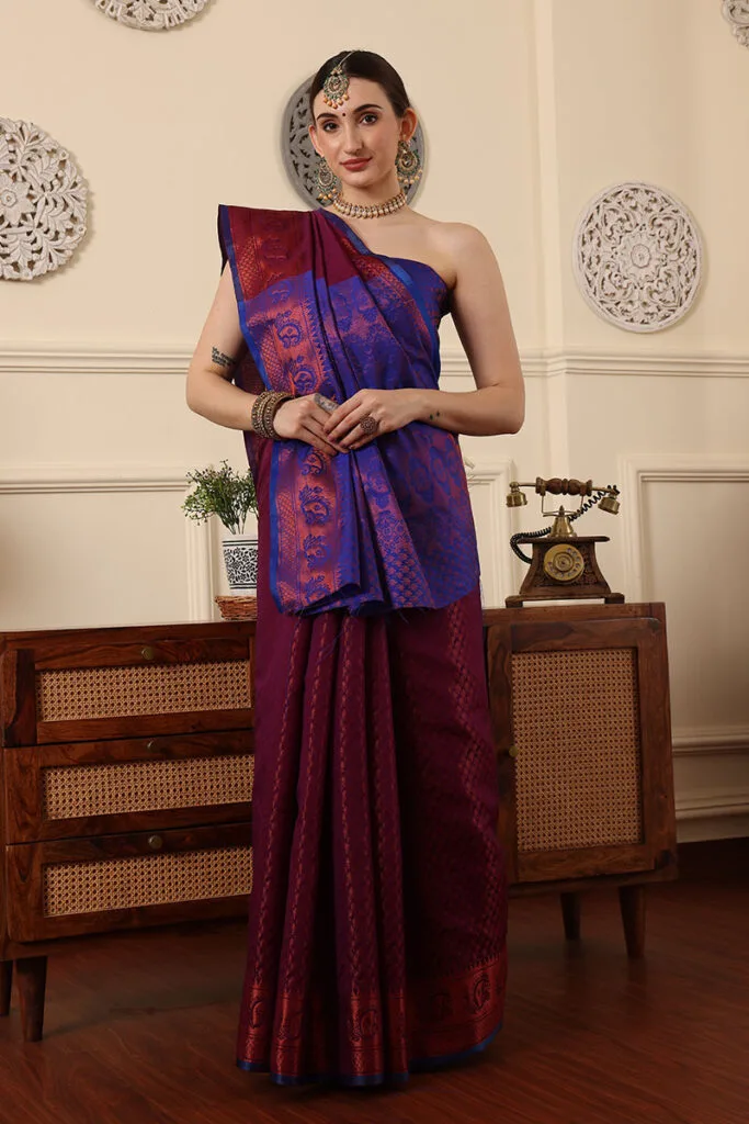 Dark Maroon Banarasi Silk Saree