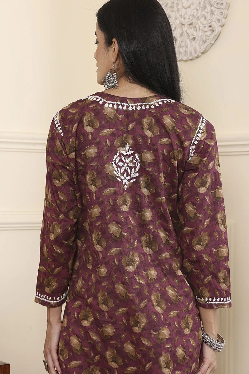 Lucknowi Chikankari Mulmul Cotton Meharoon Kurta