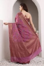 Magenta-Red Banarasi Silk Saree - Luxurious Katan Silk Saree with Golden Zari Work and Matching Blouse Piece - Image 6