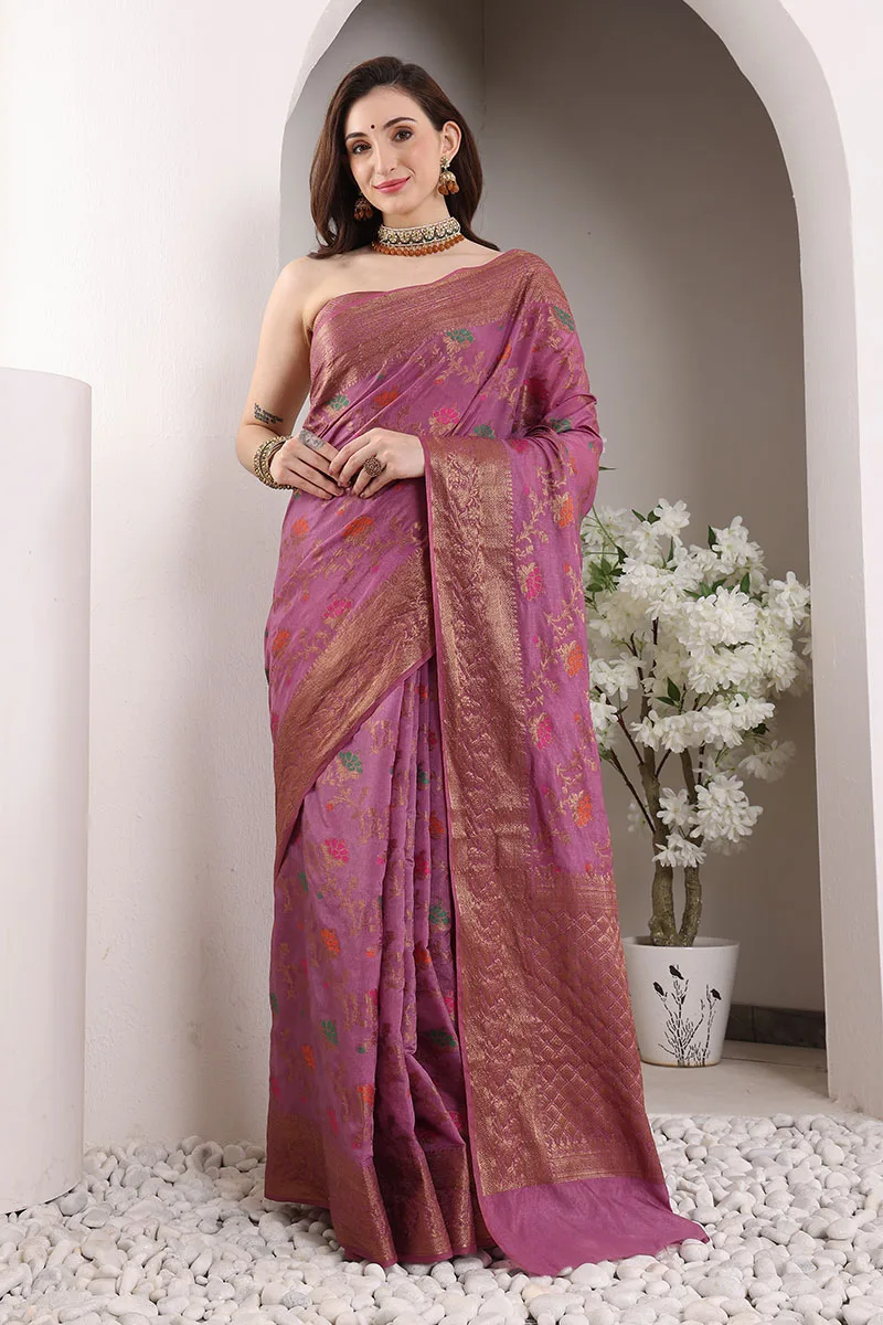 Magenta-Red Banarasi Silk Saree