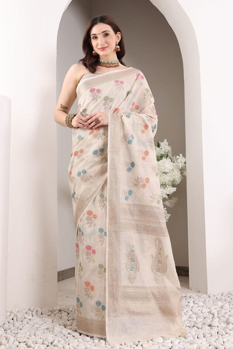 Off White Banarasi Silk Saree