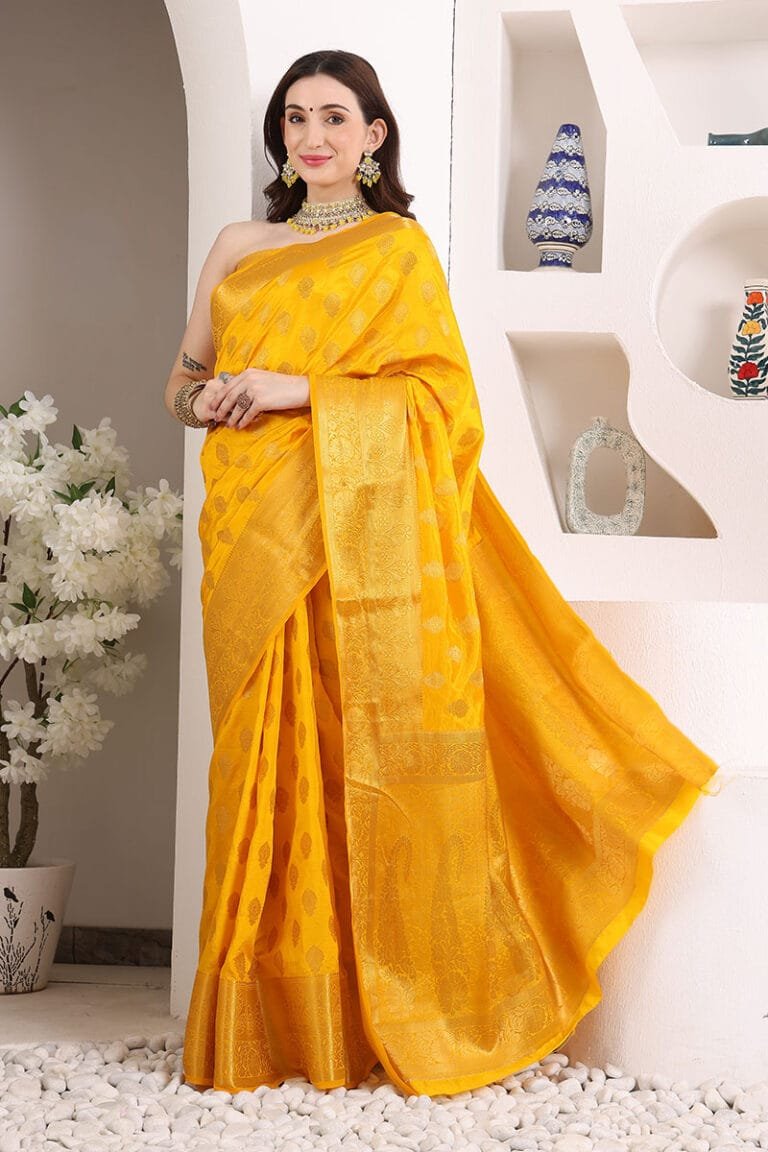 Yellow Banarasi Silk Saree