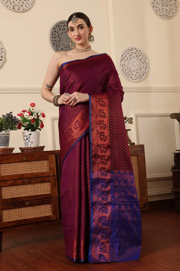 Dark Maroon Banarasi Silk Saree