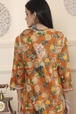 Hand Embroidered Lucknowi Chikankari Mulmul Cotton Kurti – Turmeric Yellow Floral Print - Image 10