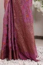 Magenta-Red Banarasi Silk Saree - Luxurious Katan Silk Saree with Golden Zari Work and Matching Blouse Piece - Image 7