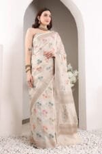 Off White Banarasi Silk Saree