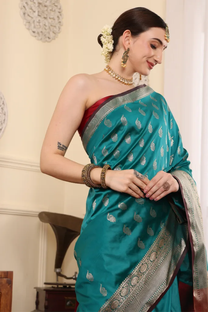 Greenish Blue Banarasi Silk Saree