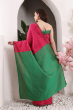 Pink Banarasi Silk Saree - Luxurious Katan Silk Saree with Golden Zari Work and Matching Blouse Piece - Image 7