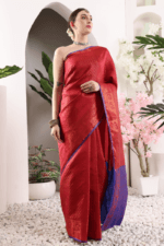 Red Banarasi Silk Saree - Luxurious Katan Silk Saree with Golden Zari Work and Matching Blouse Piece - Image 3