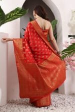 Red Banarasi Silk Saree - Luxurious Katan Silk Saree with Golden Zari Work and Matching Blouse Piece - Image 8