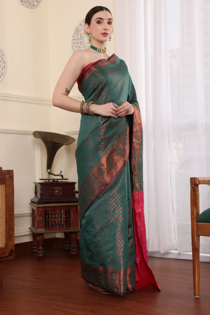 Bottle Green Banarasi Silk Saree