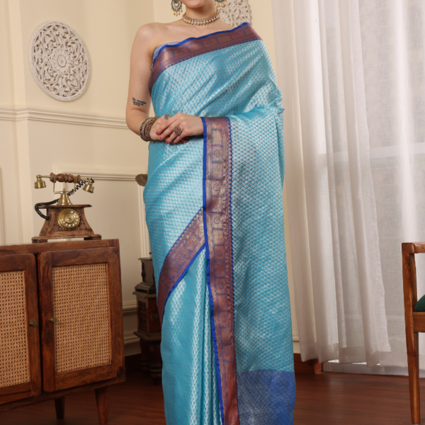 Sky Blue Banarasi Silk Saree
