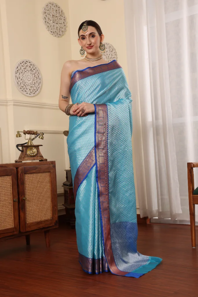 Sky Blue Banarasi Silk Saree
