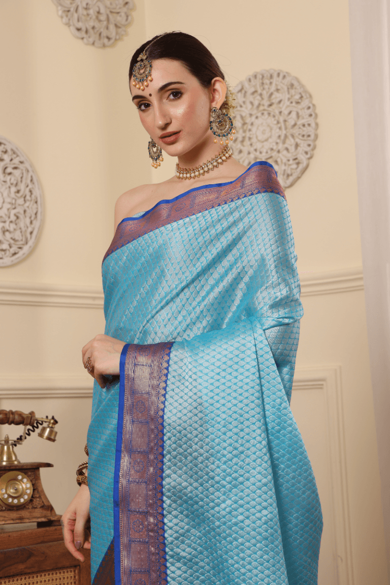 Sky-Blue Banarasi Silk Saree