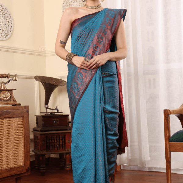Steel Blue Banarasi Silk Saree