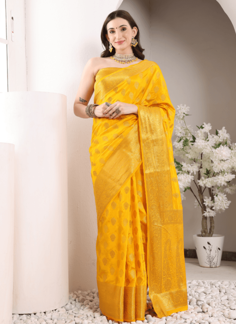 Yellow Banarasi Silk Saree