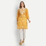 Mastanni Chikankari Yellow Khadi Kurta - Image 2