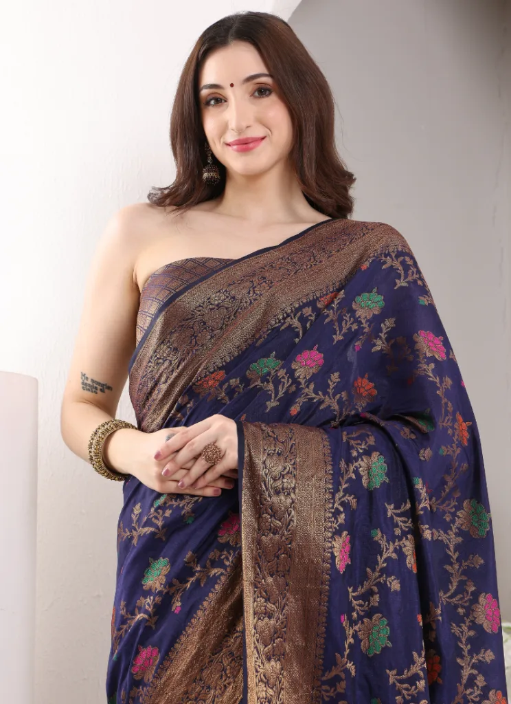 Banarasi Silk Saree in Bluish Purple