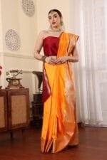 Yellowish Orange Banarasi Silk Saree