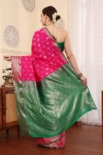 Pink Banarasi Silk Saree - Luxurious Katan Silk Saree with Golden Zari Work and Matching Blouse Piece - Image 7