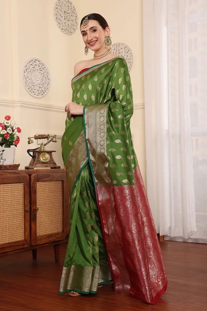 Mehendi Green Banarasi Silk Saree