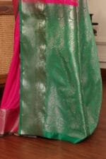 Pink Banarasi Silk Saree - Luxurious Katan Silk Saree with Golden Zari Work and Matching Blouse Piece - Image 5