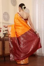 Yellowish Orange Banarasi Silk Saree