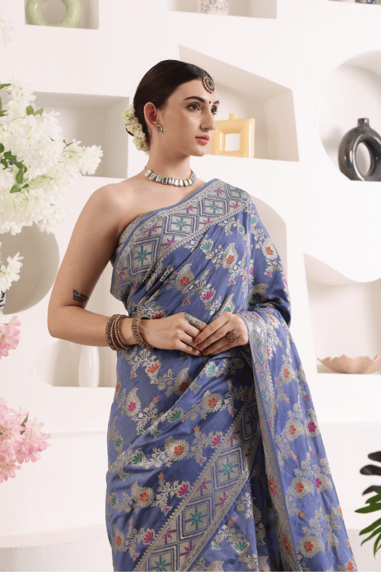 Purply Blue Banarasi Silk Saree