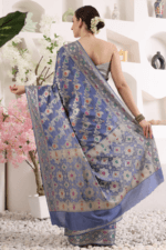 Purply Blue Banarasi Silk Saree - Luxurious Katan Silk Saree with Golden Zari Work - Image 8