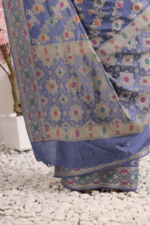 Purply Blue Banarasi Silk Saree - Luxurious Katan Silk Saree with Golden Zari Work - Image 9