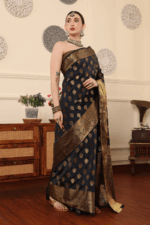 Black Banarasi Silk Saree - Luxurious Katan Silk Saree with Golden Zari Work and Matching Blouse Piece - Image 6