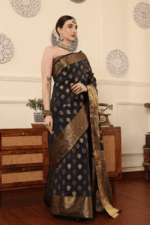 Black Banarasi Silk Saree - Luxurious Katan Silk Saree with Golden Zari Work and Matching Blouse Piece - Image 7