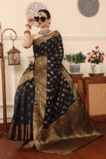 Black Banarasi Silk Saree - Luxurious Katan Silk Saree with Golden Zari Work and Matching Blouse Piece - Image 4